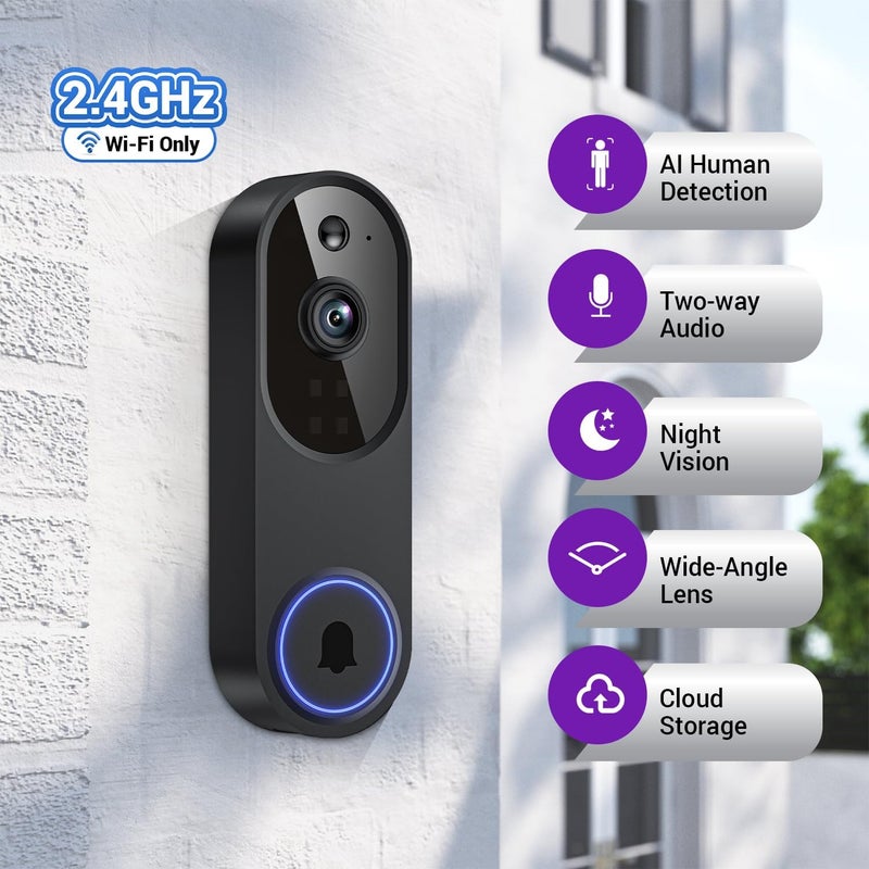 WarmBot 1080p Smart Video Doorbell Camera with AI Motion Detection, Night Vision, Cloud Storage, 2 Way Audio, Battery Powered, 2.4GHz Wi-Fi Only - Image 2